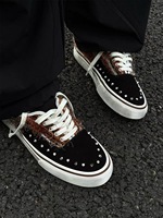 Chaussures décontractées pour hommes, personnalisées, unisexes, style punk, avec clous de skateboard, en toile rétro vieillie, effet usé, tendance américaine, en mohair, à la mode