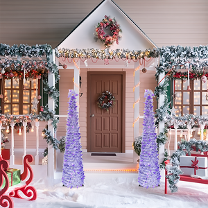 ชุดตกแต่งต้นคริสต์มาสสีม่วงลายดอกชบาแบบใหม่ พร้อมฉากสร้างสรรค์และต้นคริสต์มาสแบบขยายได้ - Product Image 2