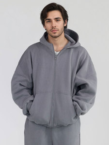Conjunto de Sudadera con capucha y pantalones con cremallera de peso pesado para hombre de alta calidad <span class=keywords><strong>49</strong></span> algodón 51 poliéster 400gsm 500gsm fabricante de sudadera con cremallera gris - Product Image 2