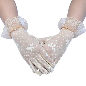 Gants en <span class=keywords><strong>dentelle</strong></span> pour femmes, avec nœud pour mariage, courts, noirs, blancs, vintage, à volants, élégants, pour les doigts de mariée. - Product Image 5