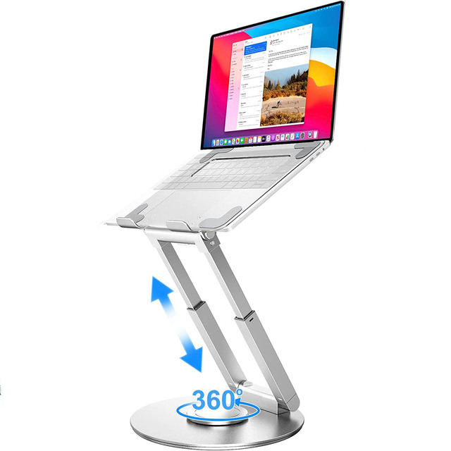 Adjustable Ergonomic Aluminum Alloy Laptop Stand with 360 Rotating Base 11-17 Inch Compatible Height Adjustable From 2.1" to 21"