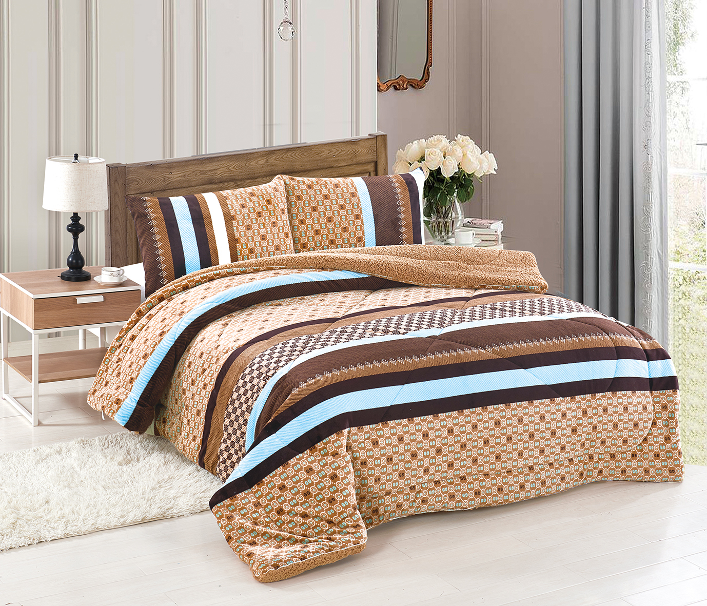 Couverture fourrure de coton confortable, plaid de luxe en flanelle, imprimé, ensembles couette pour lit d'hiver