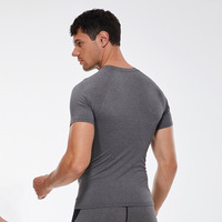 D-01217 en gros hommes sportif à manches courtes collants haute élastique respirant en plein air course Fitness vêtements solide à manches courtes