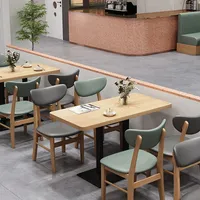 Meubles de restaurant modernes et simples, canapé, table à manger, chaise, combinaison avec plateau en bois massif, structure en métal pour usage commercial