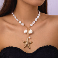 Collier Multicouche Style Vacances Océan Étoile de Mer Coquillage Conque Perle, Collier Empilé Tendance à Plusieurs Rangs