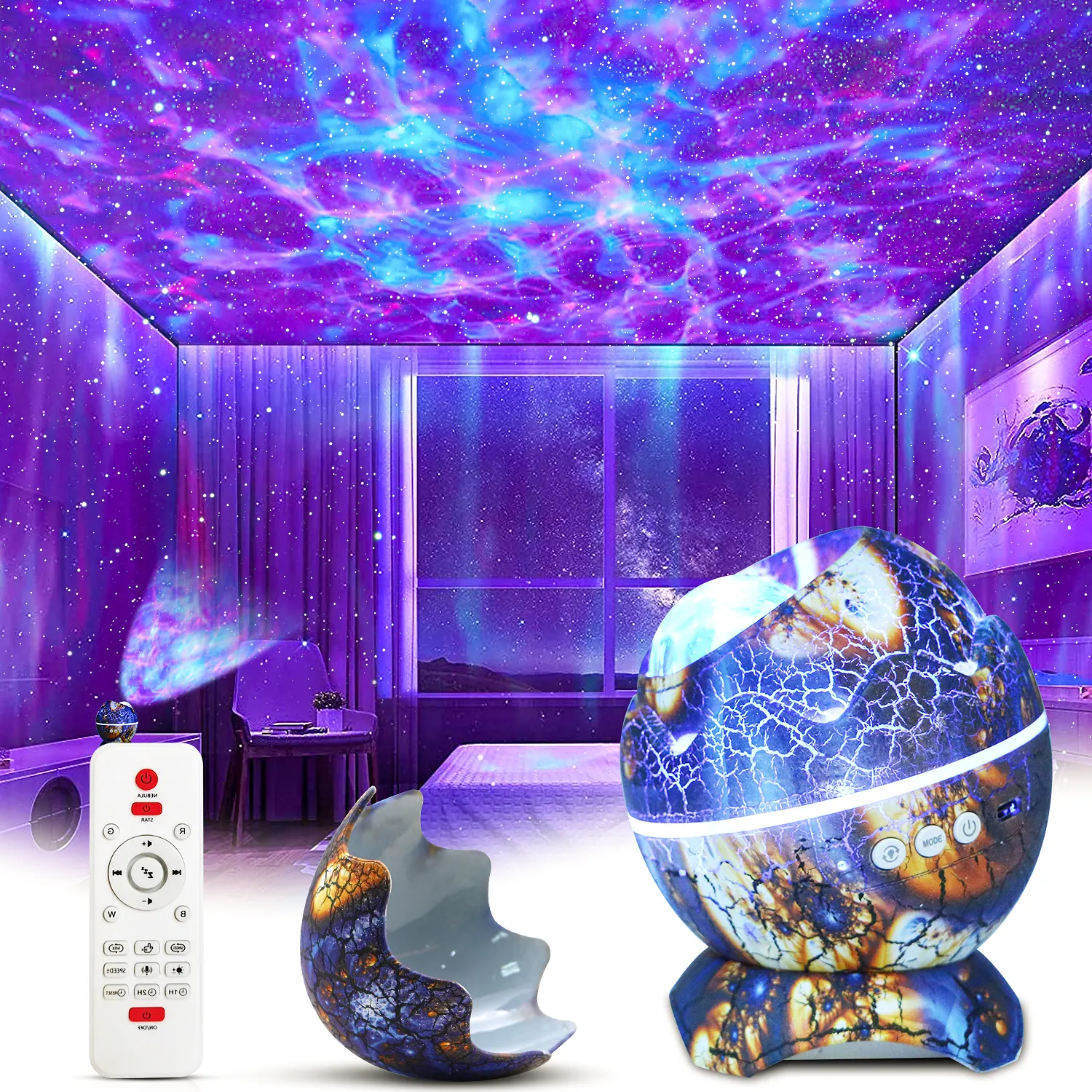 RGB Projector Star Night Light Dinosaur Egg Sky Projector Night Light Remote Control Voice For Kids Adults Bedroom