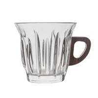 Ensemble de tasses à café en verre avec base en bois de noyer, style minimaliste, pour expresso, latte, dirty, flat white, vente en gros, service de personnalisation de marque