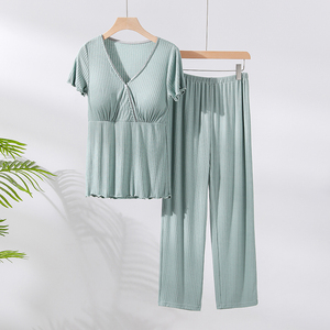 <span class=keywords><strong>Chemise</strong></span> courte et pantalon Long en Modal pour femme, tissu fin d'été, vêtements de <span class=keywords><strong>grossesse</strong></span>, vente en gros - Product Image 5