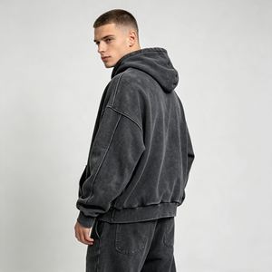men's hoodies Heavyweight French Terry Cropped Hoodie Custom Printed Zip up Hoodie 100% Cotton Distressed Hoodie for Men - Product Image 6