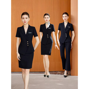 Summer Short Sleeve Workwear Women Polyester Suit Skirt Pants Set Professional Uniform For Office Commute High End Hotel - Product Image 3