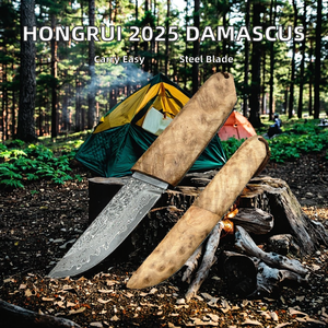 Cuchillo de Damasco Hecho a Mano con Mango de Madera Burl y Funda de Madera a Juego, Artículo Premium para Exteriores y Coleccionistas, Set de Cuchillos de Supervivencia - Product Image 2