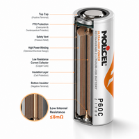 Sel Baterai Molicel Original 4500mAh 3.6V 10C Discharge 45A INR21700 P45b Molicel 21700 untuk Paket Baterai Custom 6S2P 6S1P 20S5P