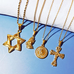 宗教祈祷手吊坠大卫之星男女项链金色不锈钢饰品经典犹太艾塞尔项链 - Product Image 5