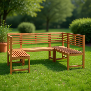 Set di Panchine da Giardino in Legno di Acacia Massiccio, 5 Pezzi, Arredamento da Esterno Resistente alle Intemperie, Design Contemporaneo - Product Image 2