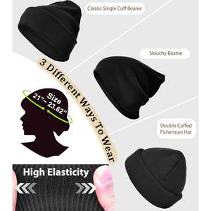 Gorro de algodón para mujer y hombre, gorro de esquí, gorro de invierno de punto doblemente cálido, gorro de pescador holgado con puño, gorro tipo calavera, talla adulto - Product Image 4