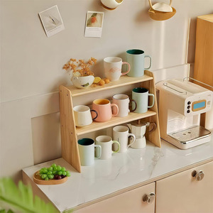 Solid wood double-layer <b>storage</b> <b>rack</b> suitable for bedroom, small bookshelf, desktop shelf, and kitchen spice <b>bottle</b> <b>storage</b>. - Product Image 2