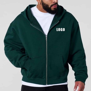 Custom Unisex Boxy Fit Drop Shoulder Cropped Embroidered Logo Blank Luxury Windproof Breathable Men's Cotton Zip Hoodie - Product Image 3