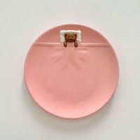 Assiette à dîner en céramique ronde avec motif d'ours mignon, rose et bleue, pour salade, accessoires de cuisine