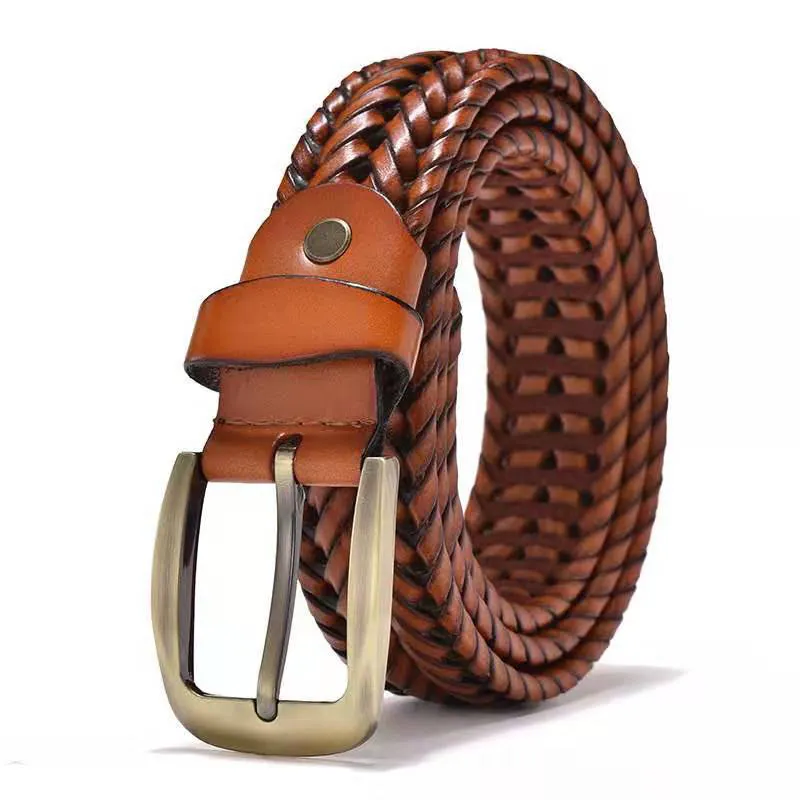 Custom Luxury Black Brown Genuine Leather Braided Woven Man Knitted Belts