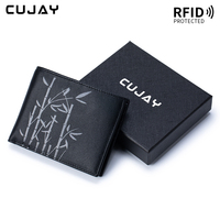 Dompet Pendek Pria Kulit Asli, Dompet Bergaya Mewah, Hadiah untuk Suami, Termasuk Kotak Hadiah, dengan Merek CUJAY