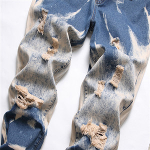 Vente chaude Usine Cassé Détruire Tie-dyed Khaki <span class=keywords><strong>Skinny</strong></span> Déchiré Trou Jeans pour Hommes - Product Image 3