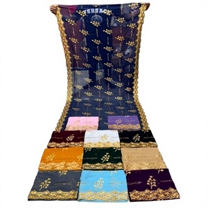 A.K.TRENDY COLLECTION Muslim Women Somali Stone Work <b>Embroidered</b> Chiffon Dupatta Garbasar Scarf Floral Solid Pattern Winter Wear - Product Image 1