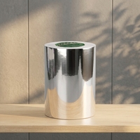 Étiquette en PET argentée sur mesure, matériau en rouleau jumbo, argent brillant ou brossé, adhésif acrylique en polyester