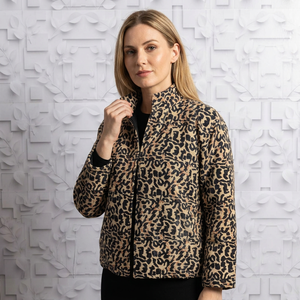 Leopard Print <b>Quilted</b> Velvet O-Neck Short <b>Jacket</b> Bold Animal <b>Pattern</b> Eco-Friendly Breathable Fashion Outerwear Modern - Product Image 1
