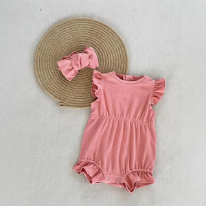 INS Style été bébé <span class=keywords><strong>combinaison</strong></span> <span class=keywords><strong>classe</strong></span> A pur coton Onesie avec manches flottantes et respirant pleine longueur barboteuse col tricoté - Product Image 5