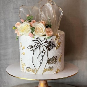 ของตกแต่งเค้กน้ำผึ้งและของหวาน สีทอง สีโรสโกลด์ แบบมือ 1 มือ 2 สำหรับวันวาเลนไทน์ งานแต่งงาน ขอแต่งงาน สไตล์อินส์ ทำจากพลาสติก - Product Image 3