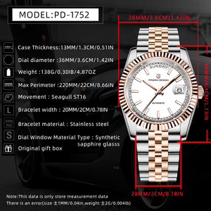 PAGANI DESIGN 1752 Orologio da Polso Automatico Meccanico da Uomo in Acciaio Inossidabile di Lusso 36mm Impermeabile 100M con Rivestimento AR - Product Image 5