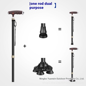 Béquilles légères télescopiques en alliage d'aluminium Tige rotative à un pied Bâton <span class=keywords><strong>de</strong></span> marche à double usage à quatre pattes pour la randonnée en caoutchouc - Product Image 3
