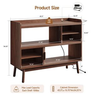 SENYU Modern Solid <b>Wood</b> Side <b>Cabinet</b> with Open Storage & Slatted Sliding Doors Mid-Century Accent <b>Cabinet</b> <b>for</b> <b>Living</b> <b>Room</b> OEM/OD - Product Image 2