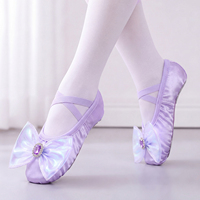 Zapatillas de Ballet para Niñas con Lazo Brillante y Suela Dividida de Gamuza para Clases de Danza y Espectáculos