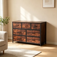 Commode moderne écologique en tissu non tissé avec cadre métallique et plateau en bois pour chambre, chambre d'enfant, salon, entrée et rangement