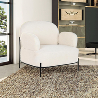Chaise d'Appoint Moderne pour Salon Studio Design Blanc Teddy Tissu Rembourrage Fauteuil en Métal Modulaire Tufté Doux