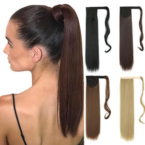 Günstige Clipin Pferdes chwanz Haar verlängerungen Wrap Around Langes glattes Haar Pferdes chwanz Synthetisches Haar Pferdes chwanz - Product Image 1