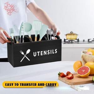Kitchen Storage <b>Box</b> Multi <b>Compartment</b> Cutlery Organizer Wooden Desktop Utensil Holder for Kitchen - Product Image 1