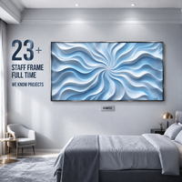 Eisblaue Radiale Wirbel-Wellen-3D-Struktur Wandkunst mit Silberrahmen für Hotel-Feiner-Speisesaal, Maßgefertigte Großproduktion OEM