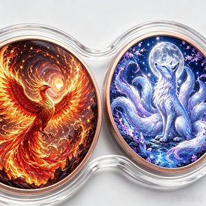 Juego de Monedas Dobles de Cobre Puro de 1oz al por Mayor con Impresión UV 2D, Medalla de Fénix y Zorro de Nueve Colas para Colección de Fantasía y Regalo - Product Image 3