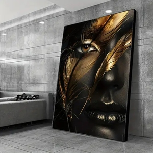 Abstract nero africano donna tela arte stampa moderna decorazione da parete grande elegante oro Splash pittura per soggiorno - Product Image 2