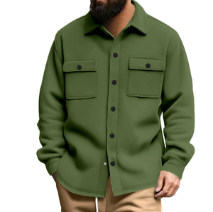 Chaqueta de Primavera y Otoño para Hombre, Informal, con Forro Polar, Cuello Redondo, Cierre de Botón, Color Sólido, Corte Ajustado - Product Image 4