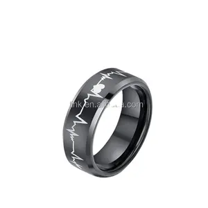 Fashion Jewelry Set For Ladies Tungsten Carbide Ring Wedding, Couples Matching Pure Tungsten Wedding Bands Cardiogram Never Fade