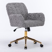Chaise de bureau, chaise de bureau à domicile en poils de lapin artificiels avec base en métal doré, chaise de bureau réglable chaise de bureau pivotante