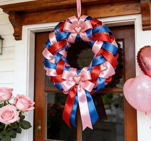 Couronne <span class=keywords><strong>en</strong></span> maille rose et rouge de 18 pouces avec nœud <span class=keywords><strong>en</strong></span> forme de cœur 3D pour la Saint-Valentin, idéale pour décorer la porte d'entrée - Product Image 5