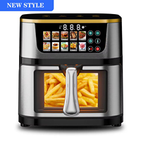 Friteuse à air visible en acier inoxydable 8L 10L sans huile, avec écran tactile numérique et panneau de commande LCD multi-menus 10-en-1