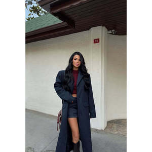 Blazer bleu marine pour femme, boutonné sur le devant, avec poches, léger, respirant, doublure en nylon réversible pour l'automne et l'hiver - Product Image 2