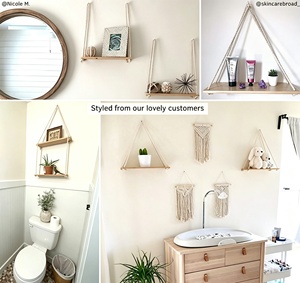 Estantes de Pared Rústicos Boho de Madera y Cuerda de Yute de un Solo Nivel, Multifuncionales, con Herrajes Incluidos, para Plantas, Dormitorio, Baño, Cocina, Decoración del Hogar - Product Image 3