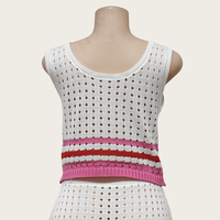 Nouvelle robe en tricot pour femmes d'été, ensemble 2 pièces, col rayé, costume creux, style court, veste fendue, jupe longue pour femmes