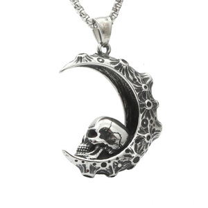 <b>Moon</b> Skull Pendant Necklace Tibetan Silver Unisex Gift Jewelry - Product Image 1